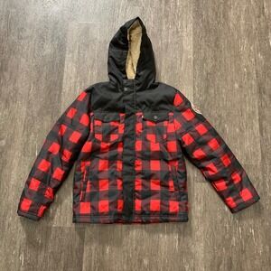 Kids Levi Strauss & Co Red Black Buffalo Plaid Hooded Winter Jacket L 12 /13